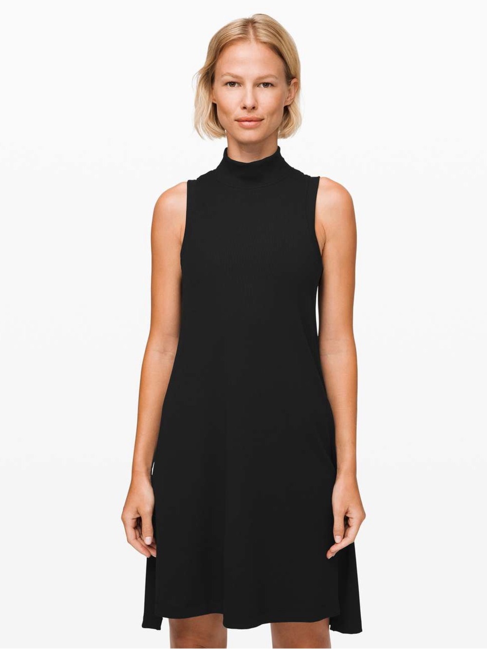 Lululemon Black Modal Blend Ribbed Midi Dress M Sleeveless Minimalist Casual